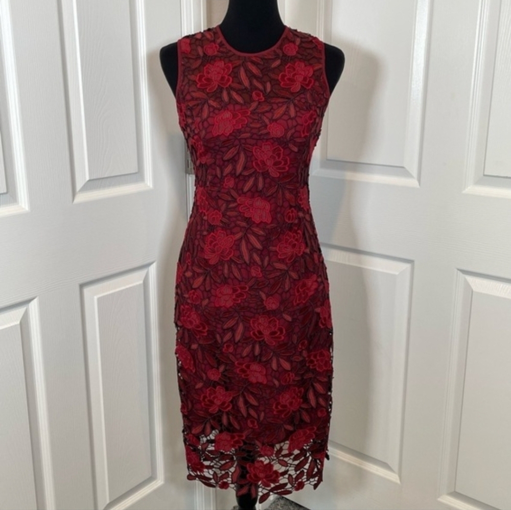 White House Black Market Red Lace Dress - Picture 2 of 6